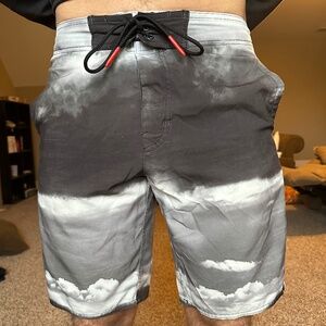 American Eagle Outfitters Men's Small Drawstring Swim Trunks Black Grey Red